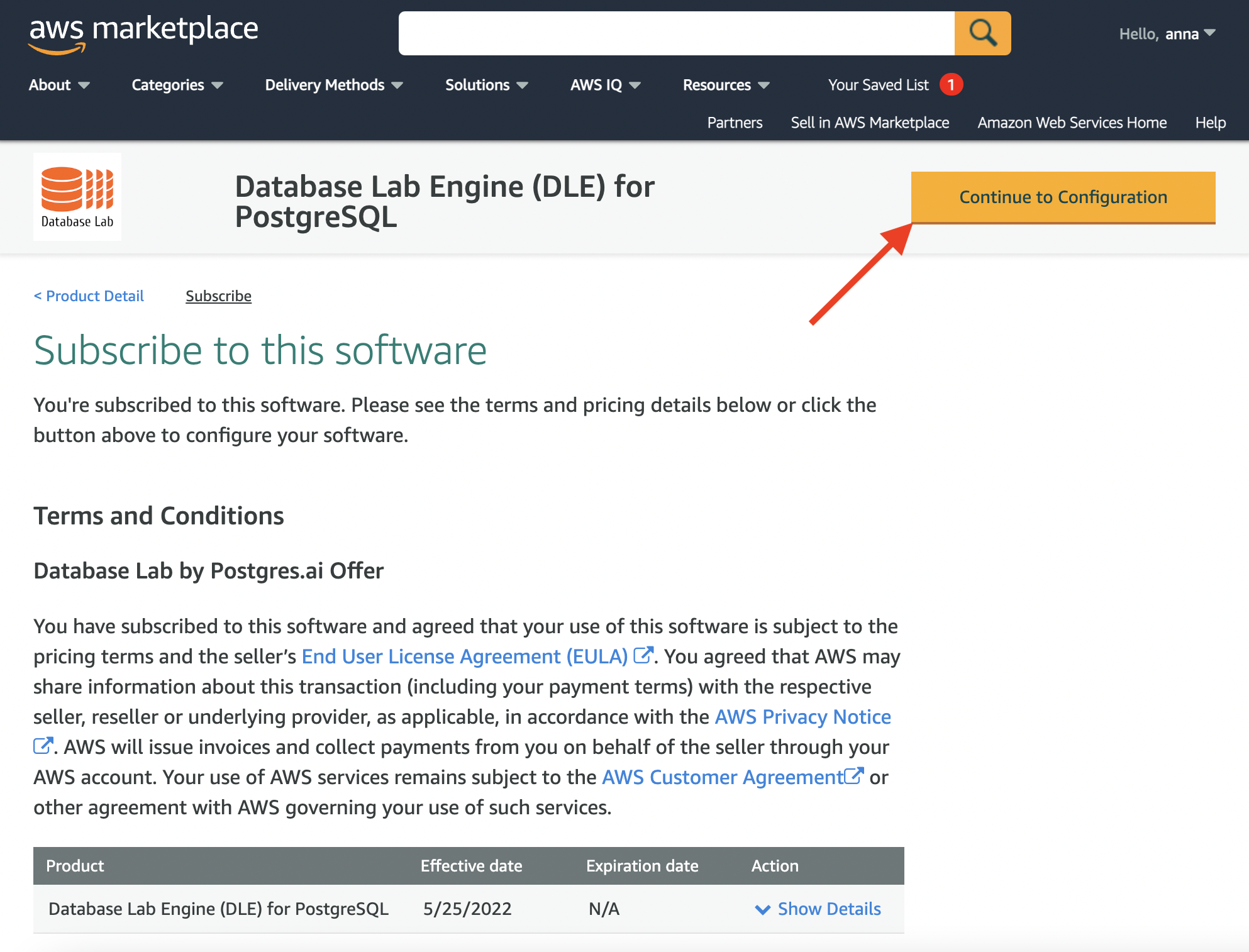 Database Lab Engine in AWS Marketplace: step 2