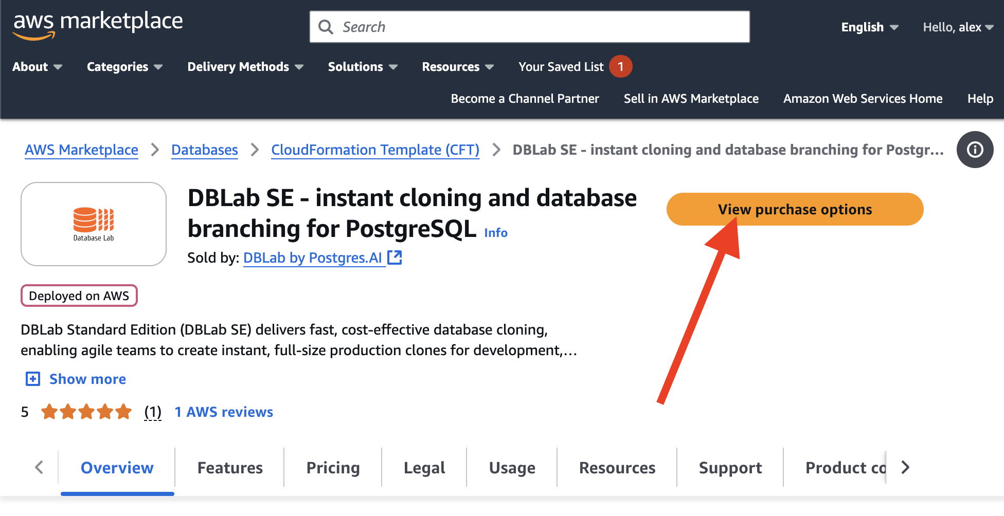 DBLab Engine in AWS Marketplace: step 1