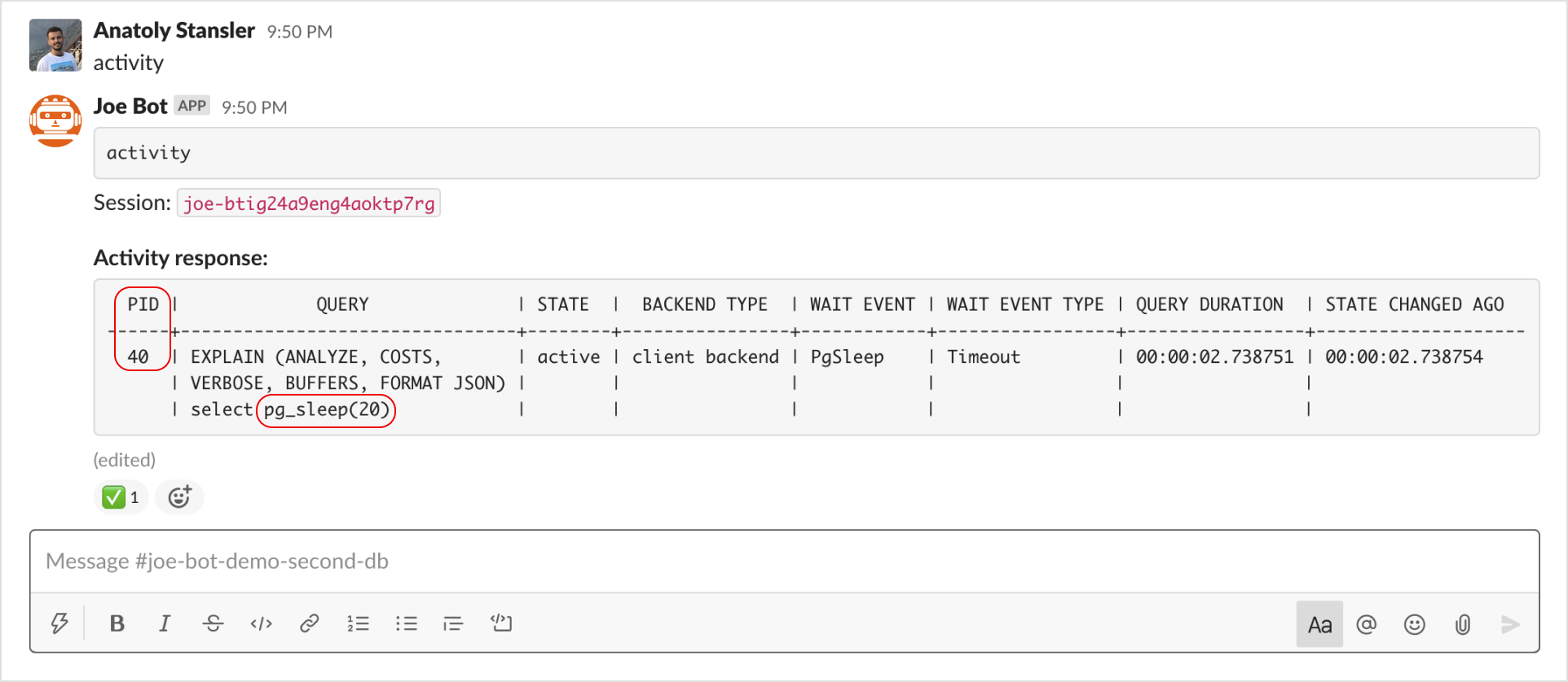 Activity / Active queries / Slack