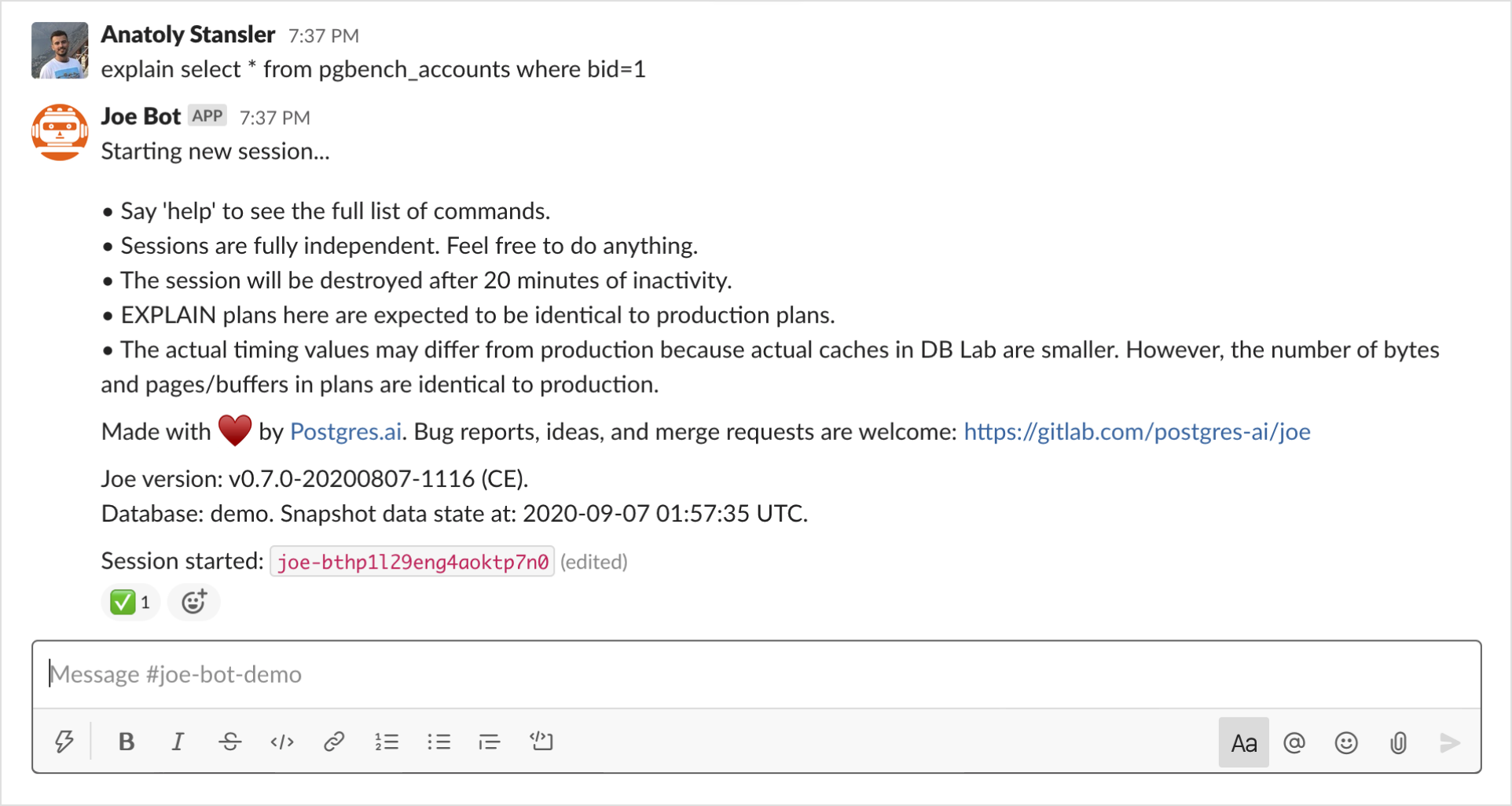 Run command / Automatic session creation / Slack