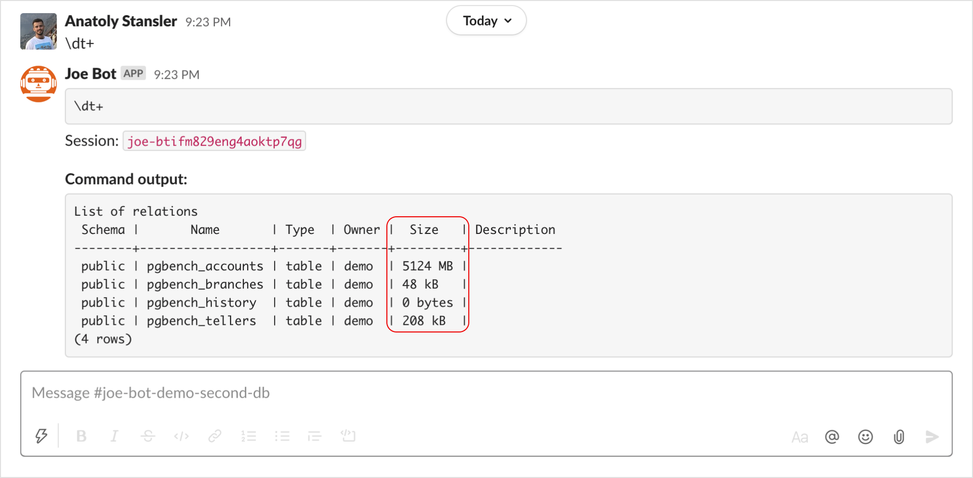 Get object size / Slack