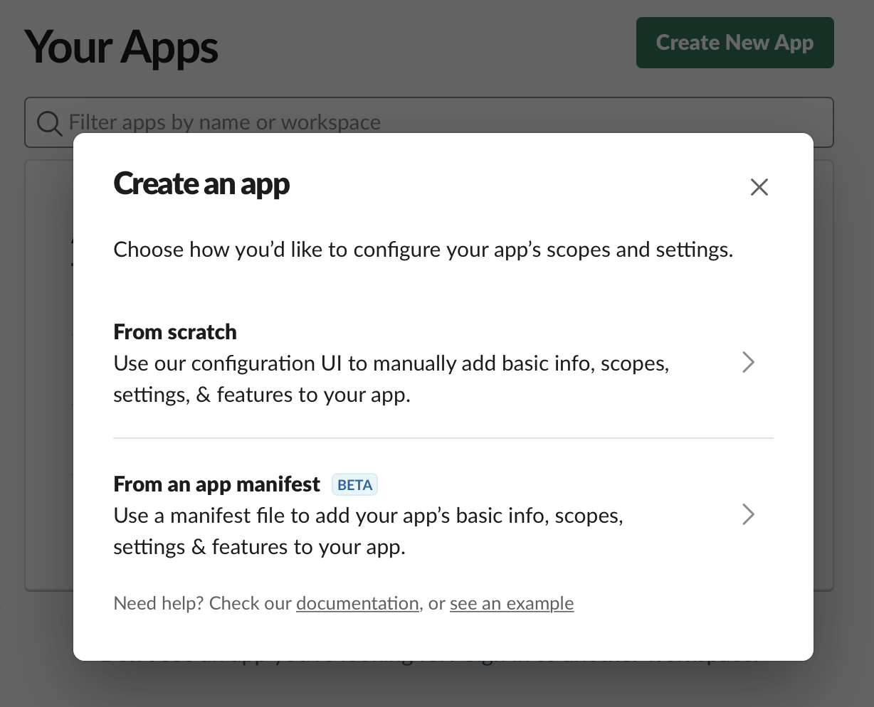 Slack App - create app from app manifest